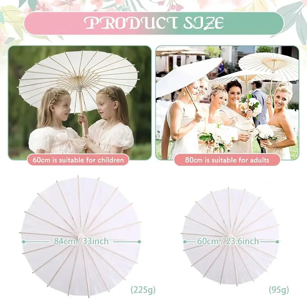 Handmade White Paper Umbrella – Wedding & Photo Prop | 60/84cm
