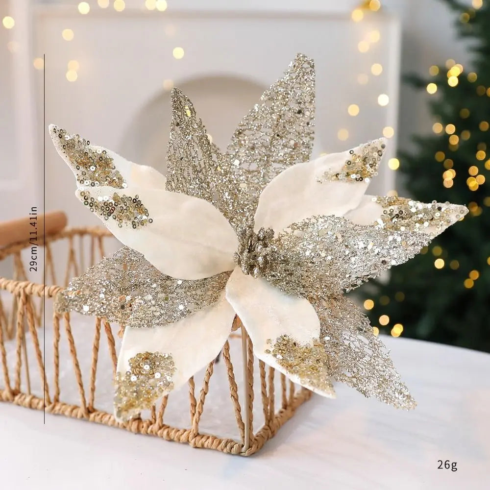 Glitter Poinsettia Artificial Christmas Flower 29cm | Festive