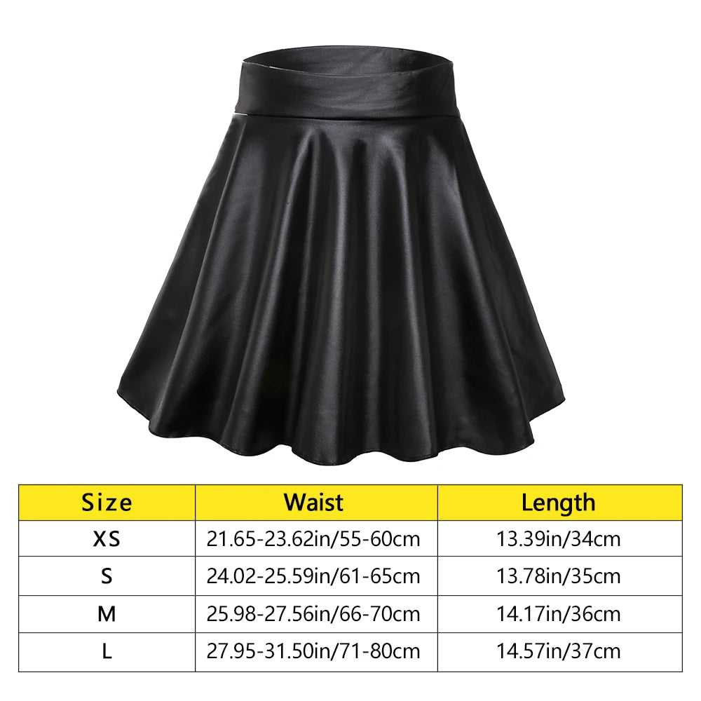 Women's Faux Leather Mini Skirt – High Waist Pleated Skater