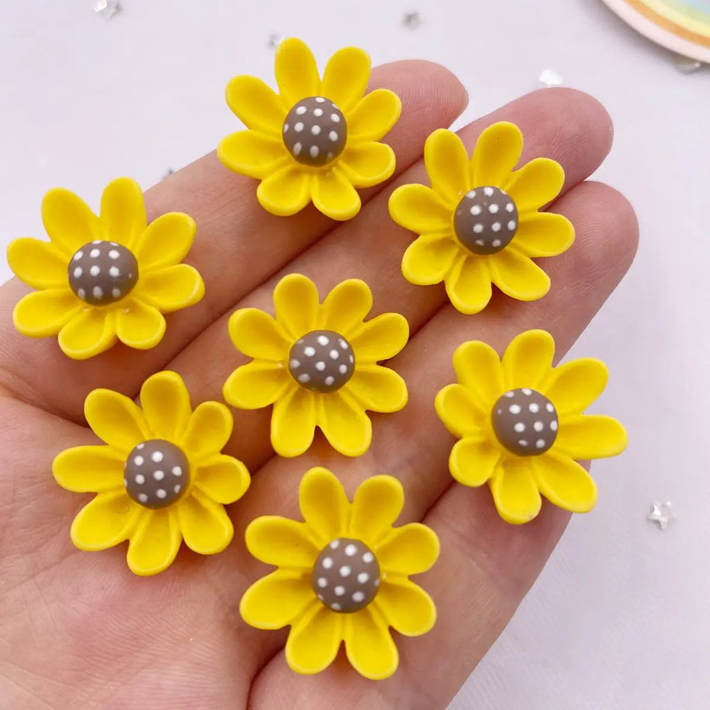 20mm Resin Yellow Flower Flatback Cabochons – 20PCS DIY Craft