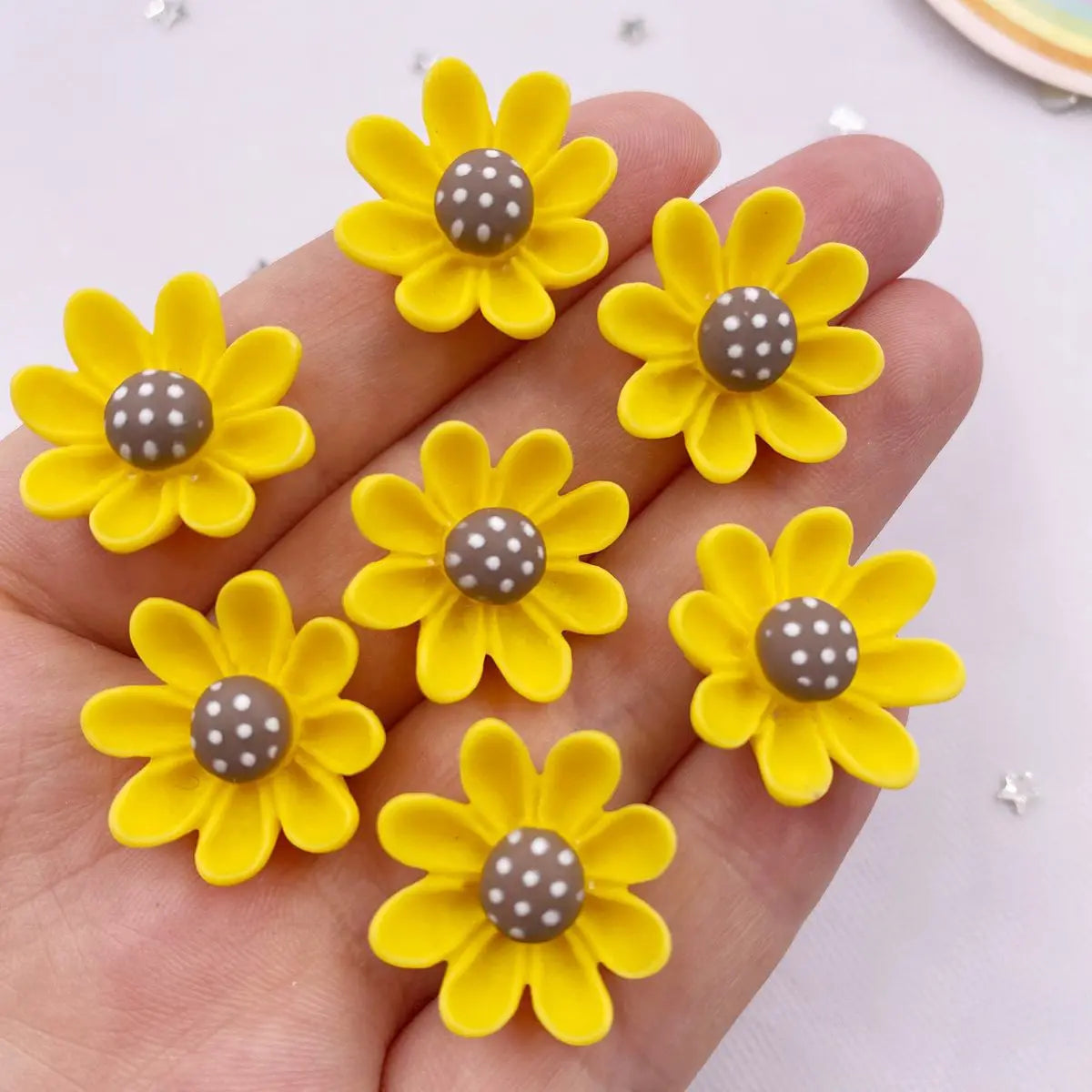 20mm Resin Yellow Flower Flatback Cabochons – 20PCS DIY Craft