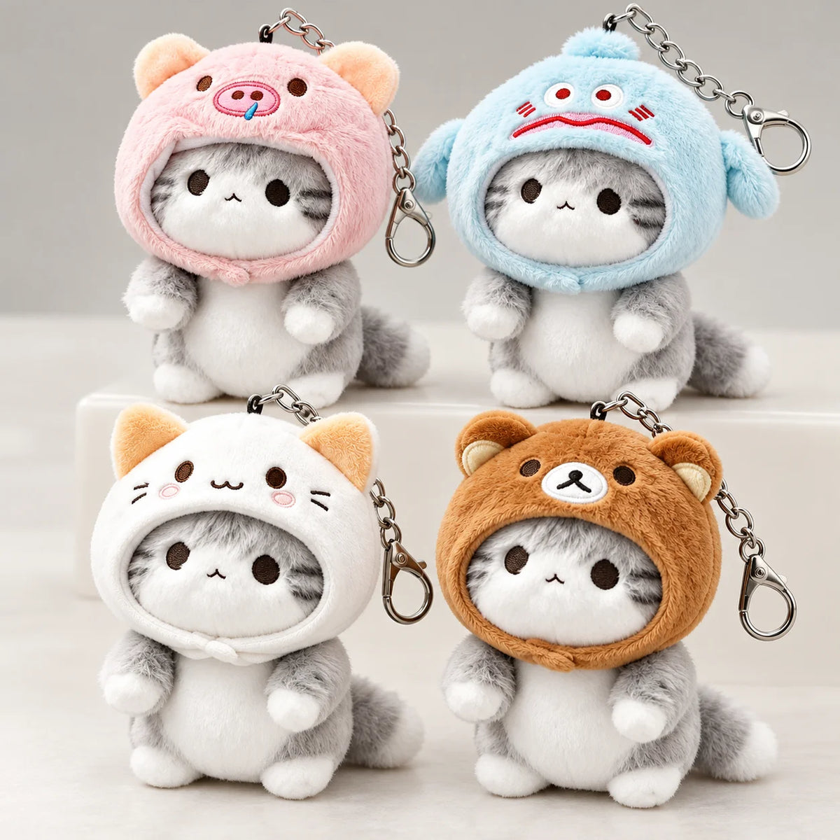 Cute Gray Plush Cat Keychain – Kawaii Kitten Bag Charm