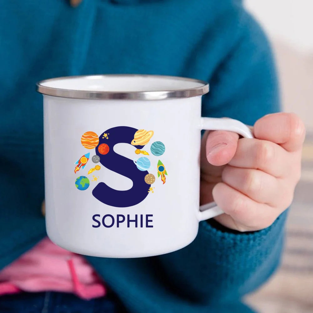 Personalized Kids Space Enamel Mug | Birthday Gift for Boys & Girls