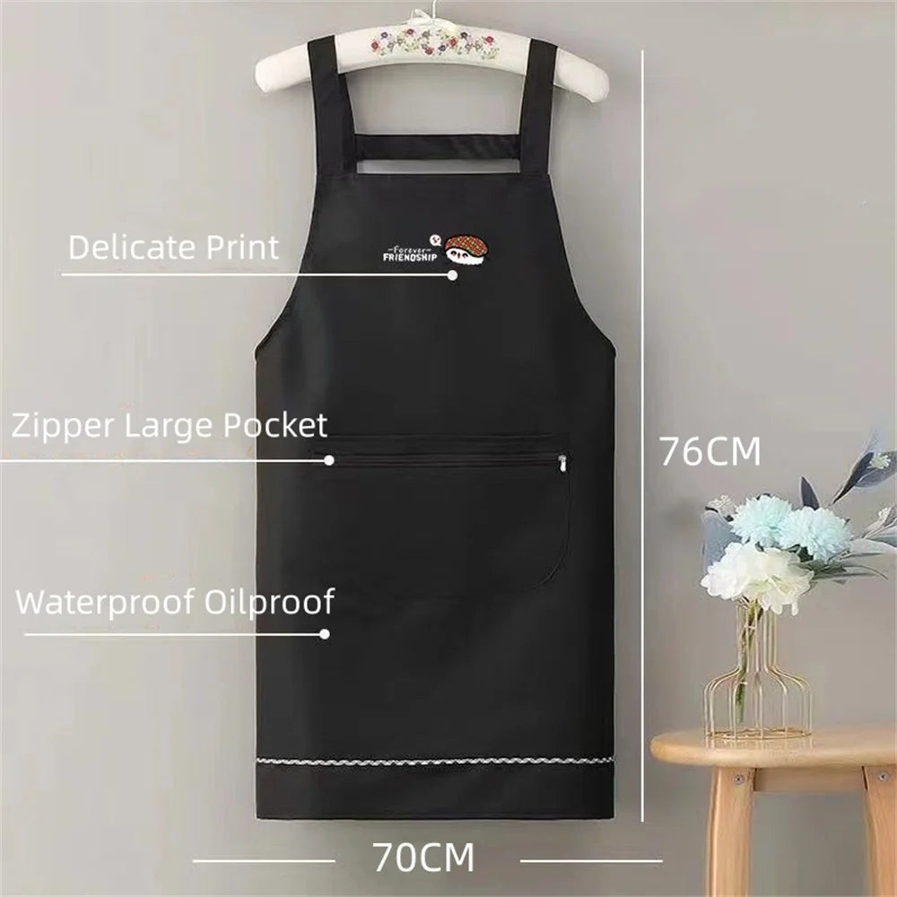 Waterproof Anti-Oil PVC Kitchen Apron with Zipper Pocket