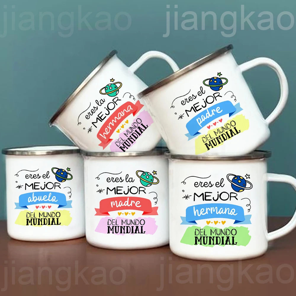 Best Mom Dad Grandpa Printed Enamel Mug – Family Gift Cup