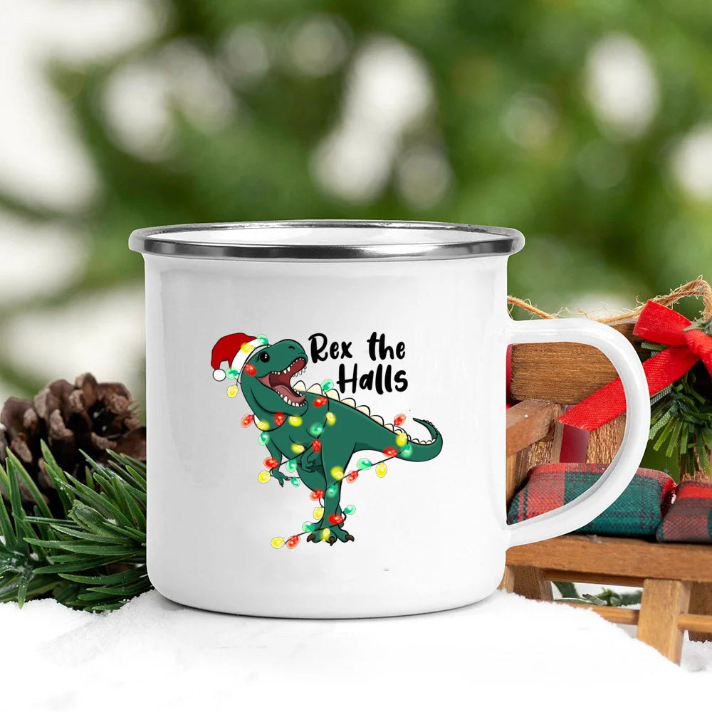 Cute Dinosaur Enamel Mug | Kids Christmas Cocoa Cup Gift