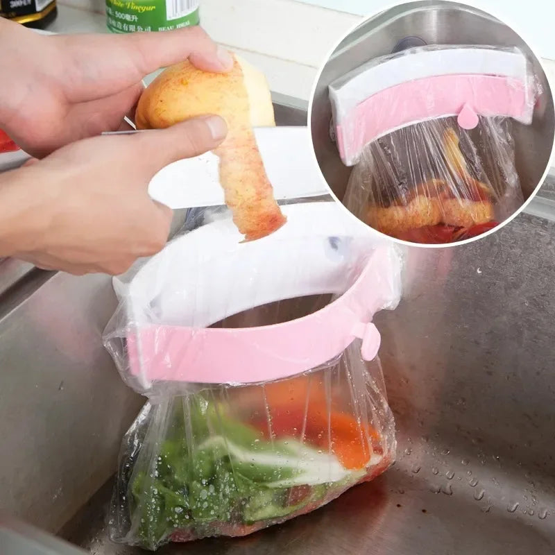 Clip-On Kitchen Sink Trash Rack & Garbage Bag Holder