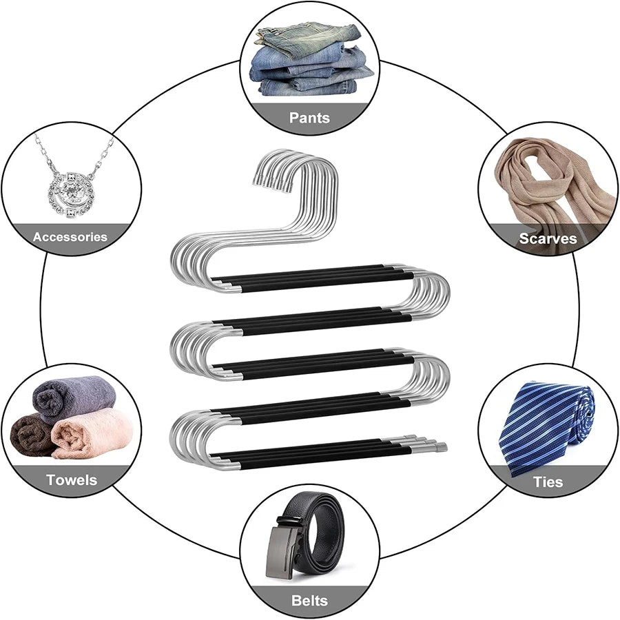 S-Shape Pants Hangers Space Saver | 5-Layer Stainless Steel