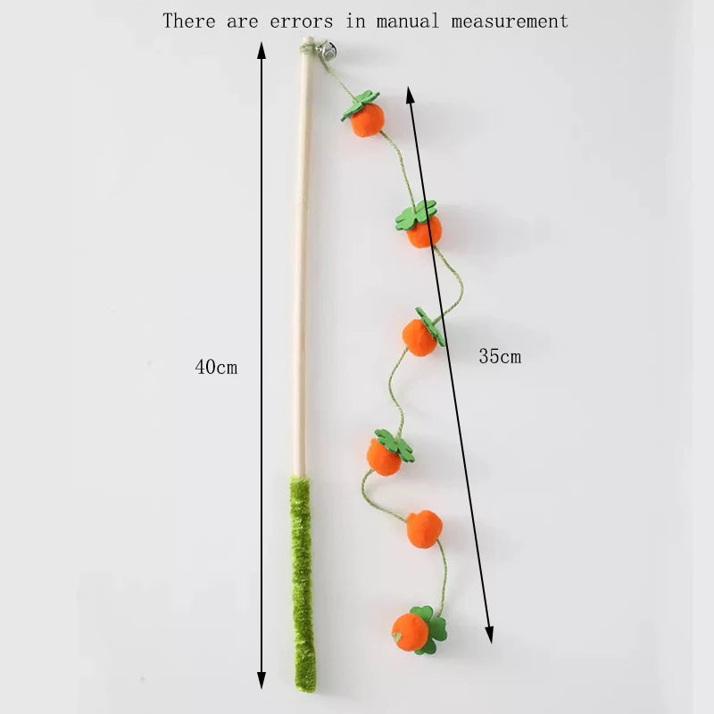 Fruit-Shaped Plush Cat Wand Toy | Wooden Handle Stick