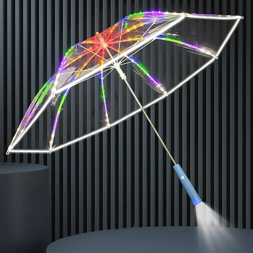 LED Flashlight Rain Umbrella – Clear Windproof 8-Rib Straight