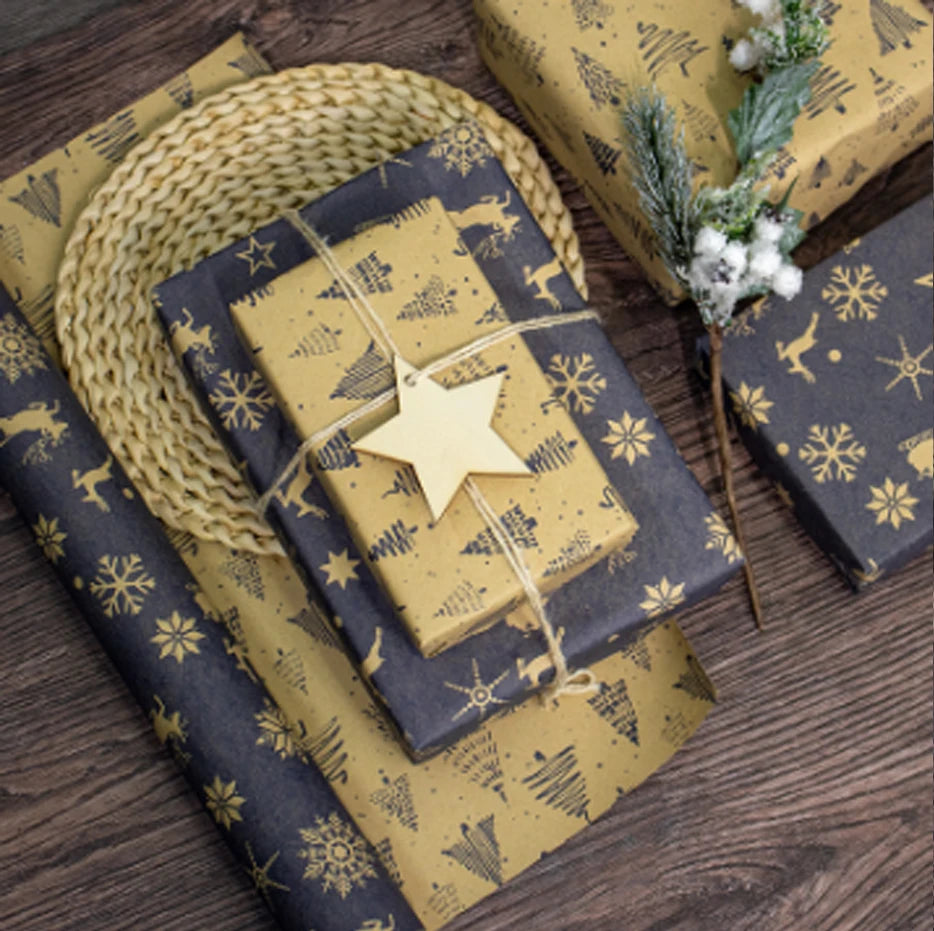 Vintage Navy Blue Kraft Christmas Wrapping Paper Roll 17"×33ft