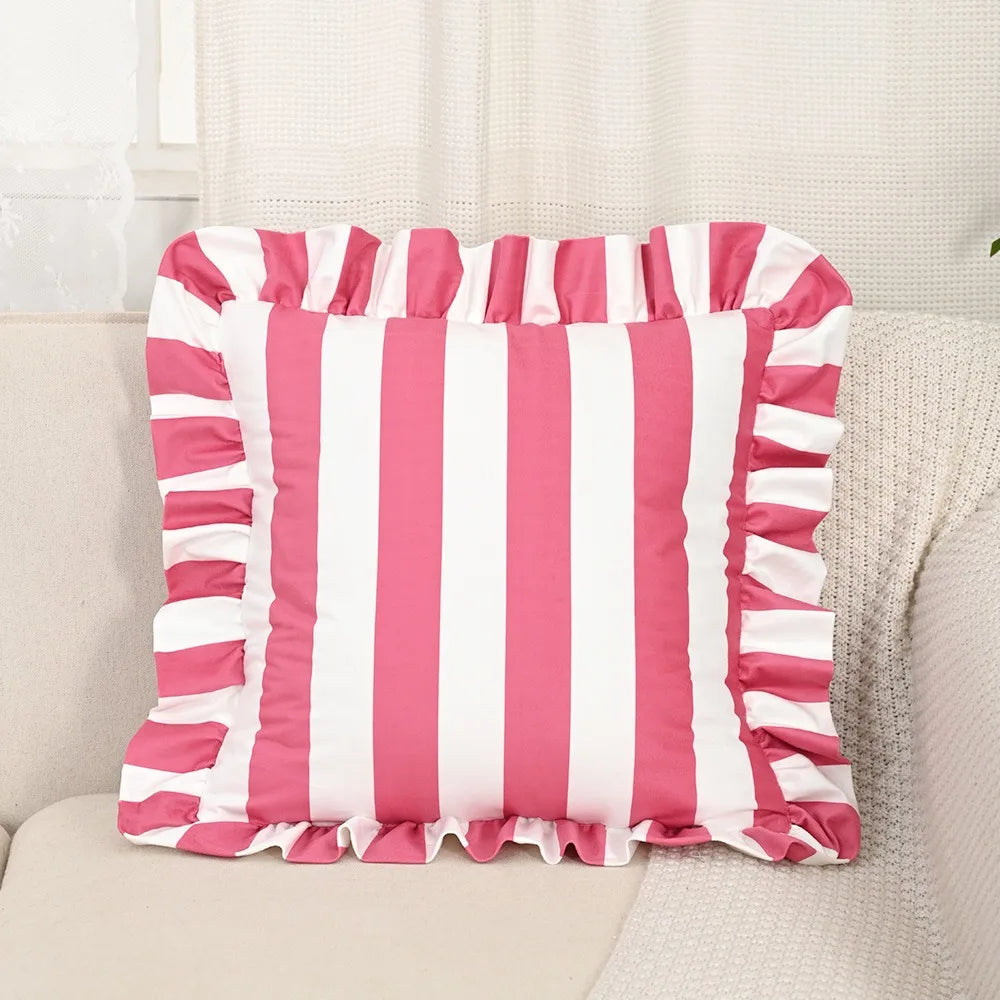 Velvet Striped Pillowcase Lotus Leaf Edge | 18x18 Home Decor