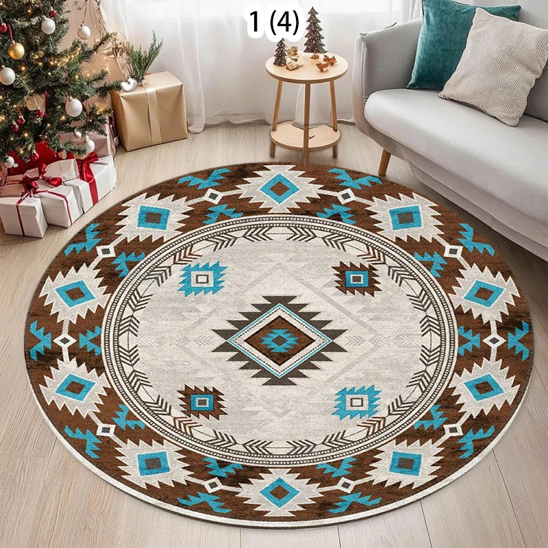 Vintage Bohemian Round Rug | Printed Ethnic Floor Mat
