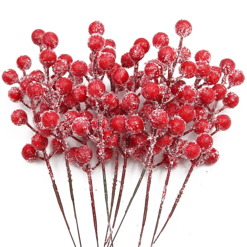 Frosted Artificial Berry Stems Christmas Decor – 10 Pack