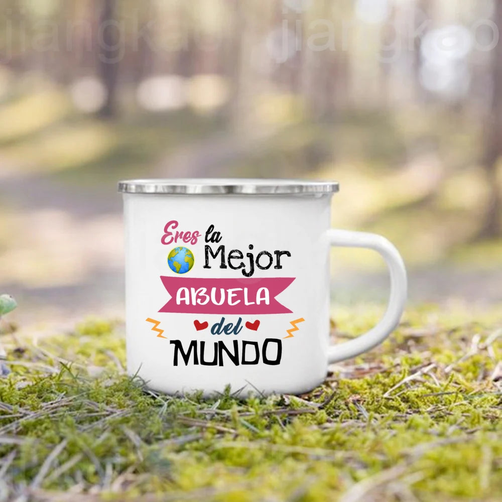 Best Mom Dad Grandpa Printed Enamel Mug – Family Gift Cup