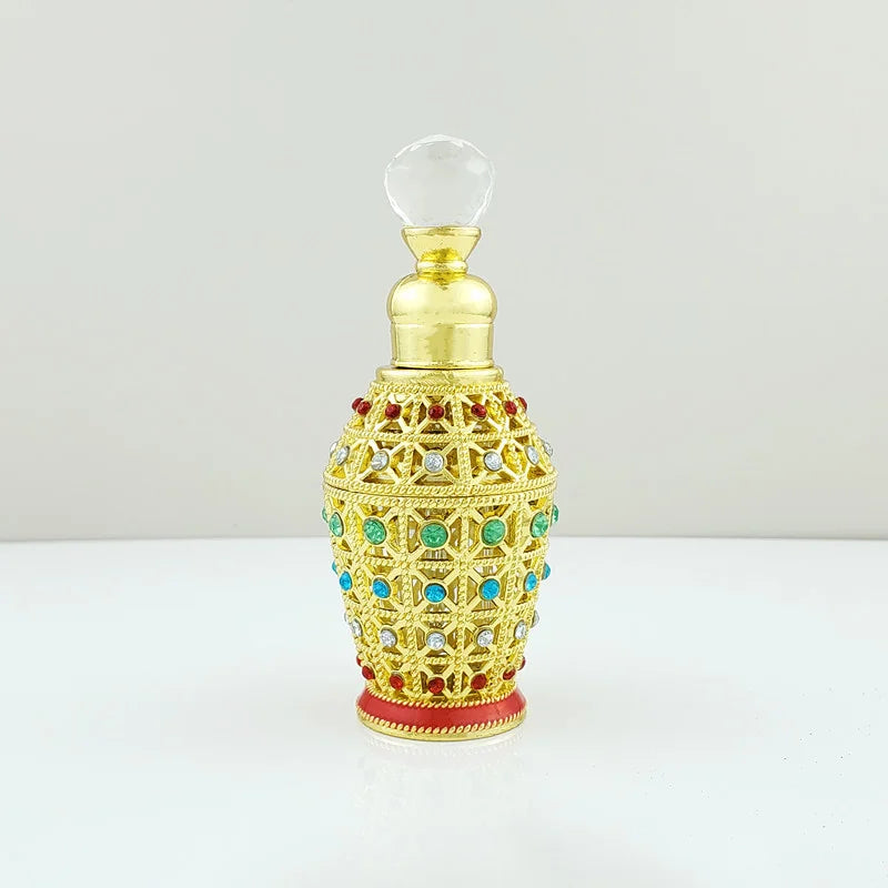 Vintage Arabic Attar Oil Bottle | Hollow Gem Metal Crystal Top