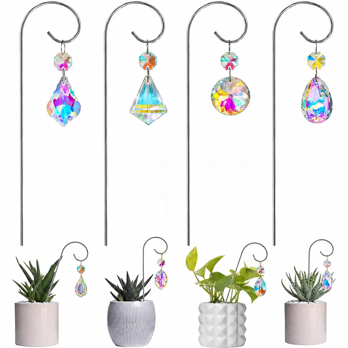 Crystal Garden Suncatchers – 4-Pack AB Glass Plant Ornaments