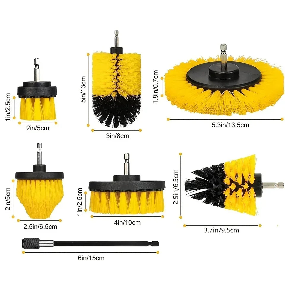 7-Piece Drill Brush Attachment Set with Extension Pole