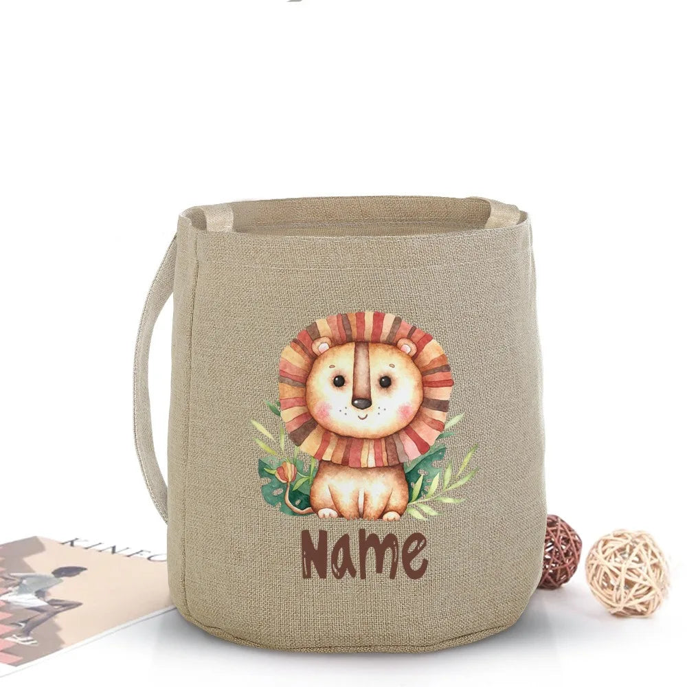 Personalized Animal Name Kids Tote Bag – Custom Linen Bucket
