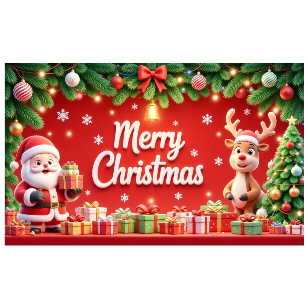 Christmas Backdrop Red Bow & Tree Holiday Banner 180x110cm