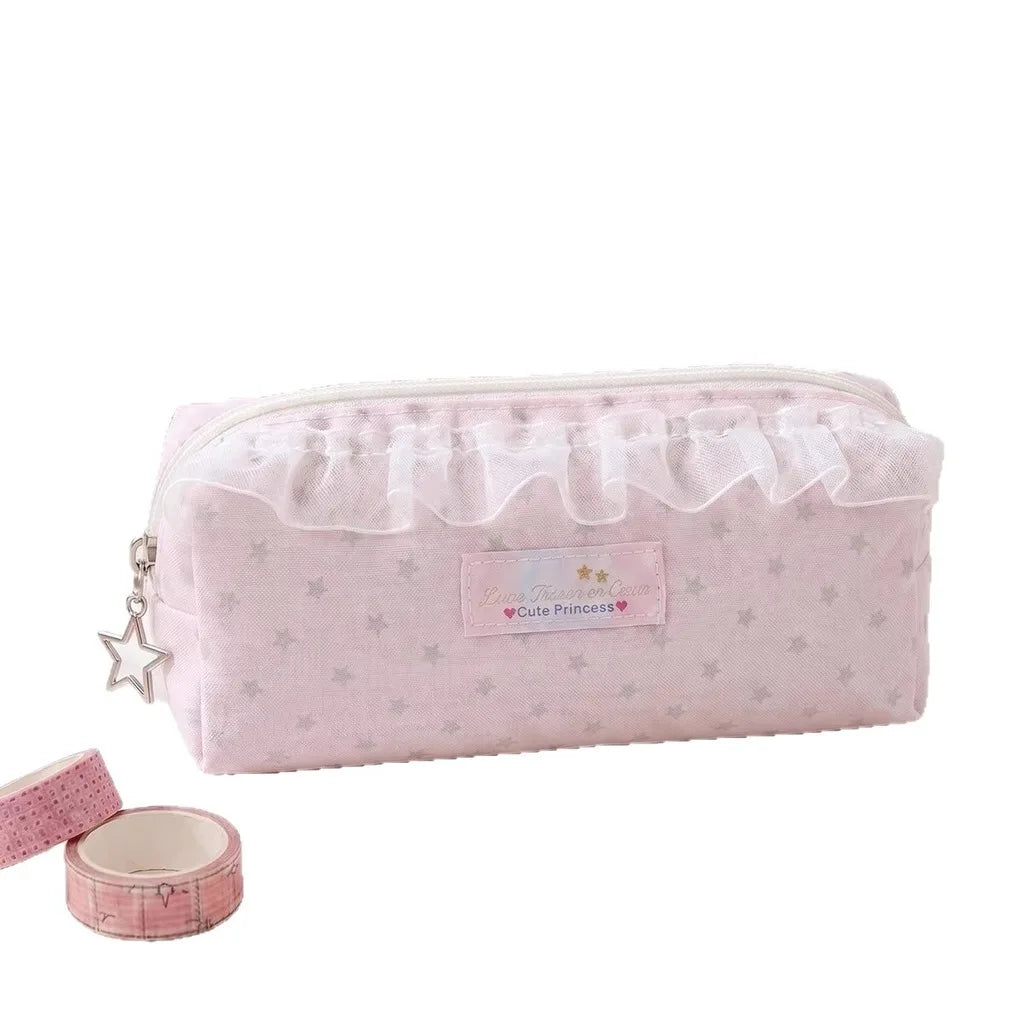 Star Print Canvas Pencil Bag – Aesthetic Stationery Pouch