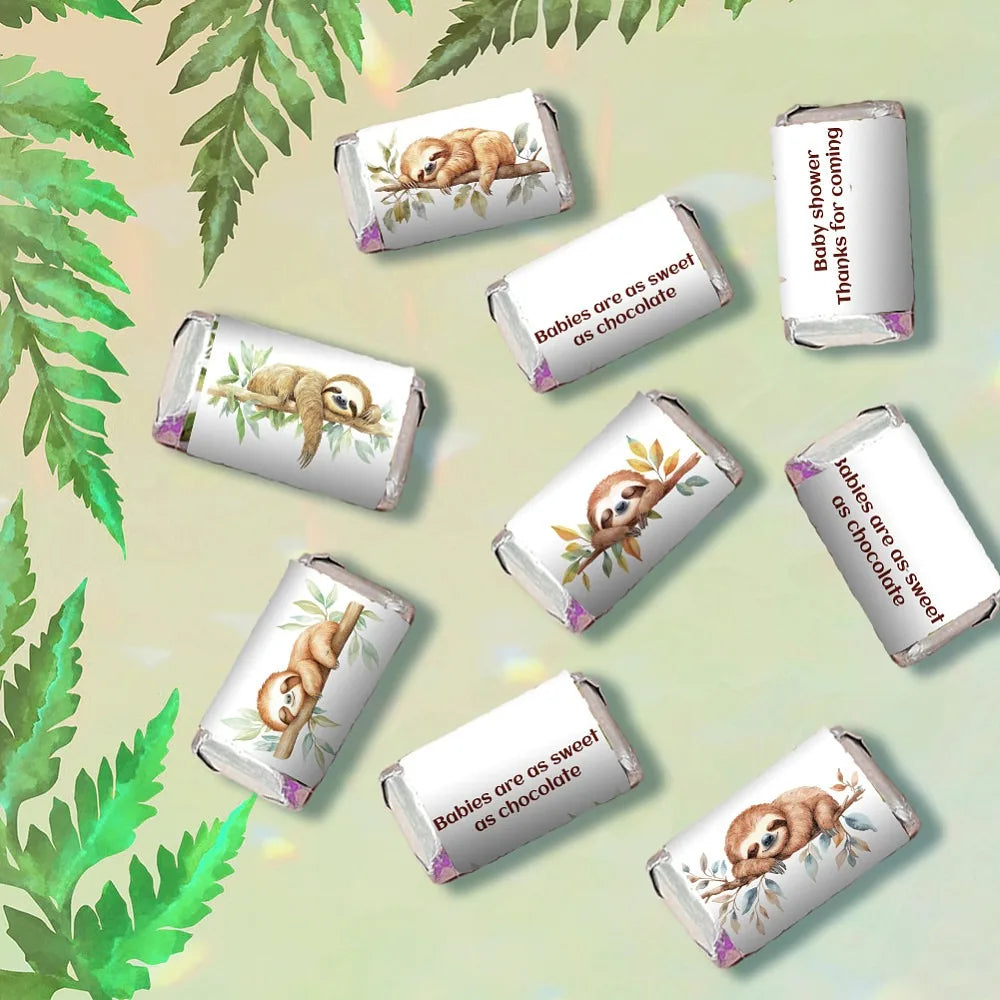 Sloth Baby Shower Mini Candy Bar Wrapper Stickers 120 Pcs