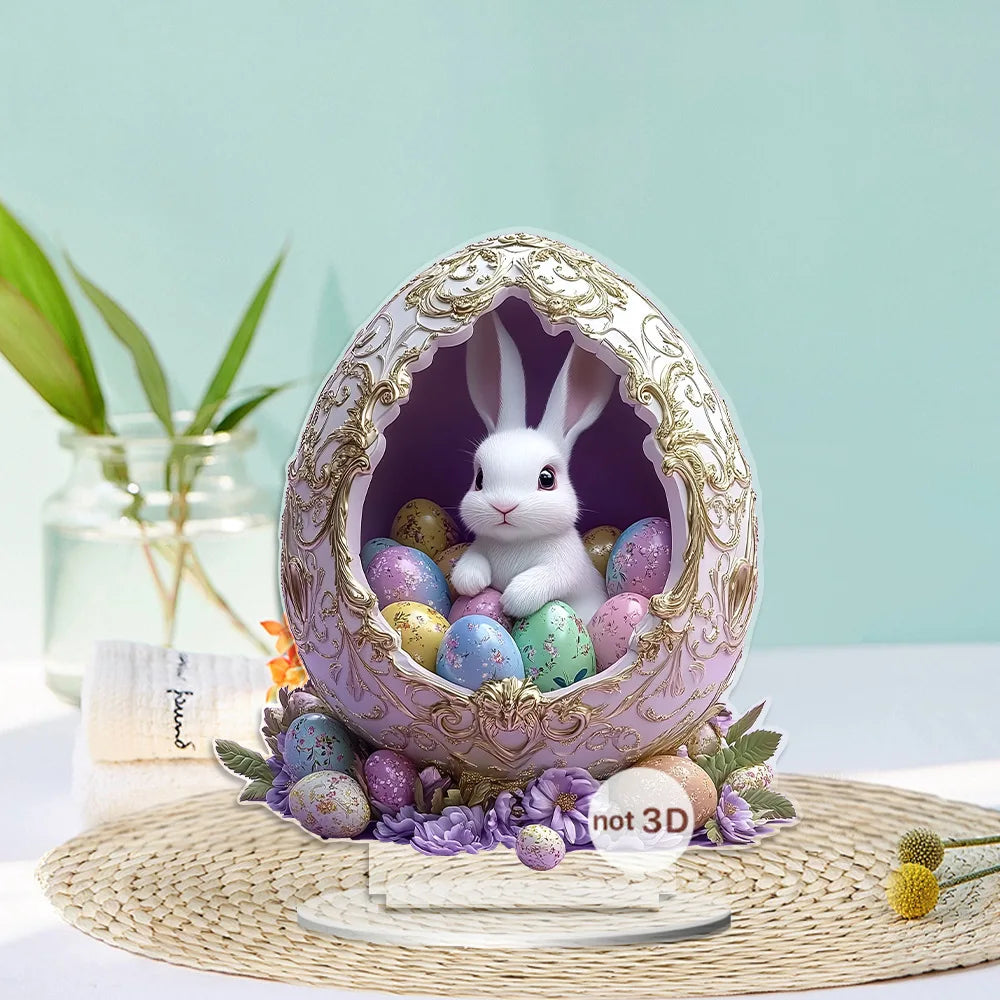Easter Rabbit Acrylic Ornament – 2D Cute Cottage Egg Decor