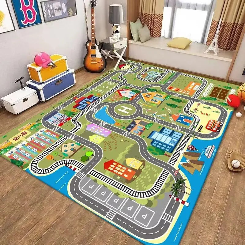 Cartoon Road Kids Play Floor Mat – Non-Slip Rug | 4 Sizes