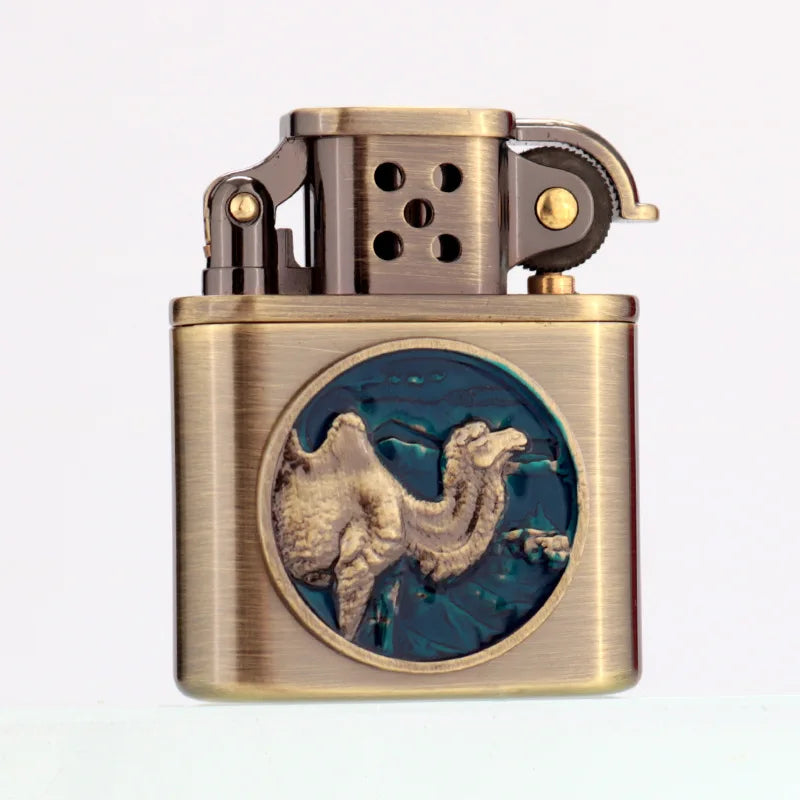 ZORRO Brass Windproof Fuel Lighter – Tiger & Camel Design