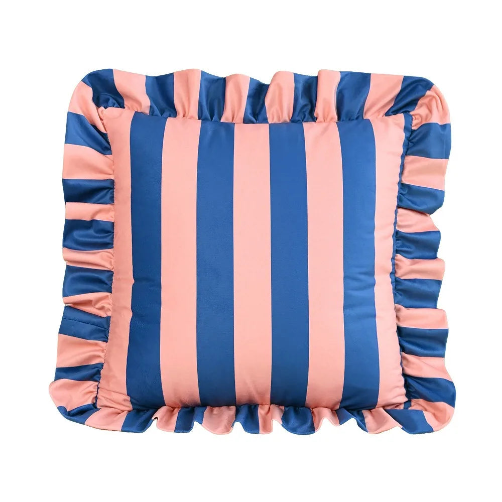 Velvet Striped Pillowcase Lotus Leaf Edge | 18x18 Home Decor