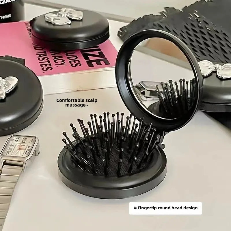 Folding Air Cushion Comb with Mirror – Mini Travel Hair Brush