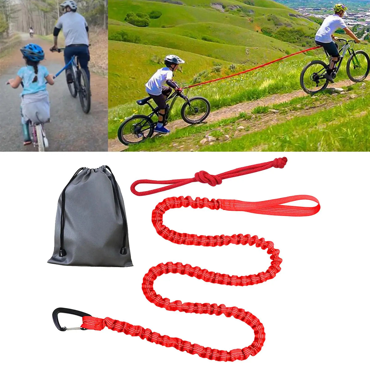 Kids Bike Tow Rope Bungee Strap with Carabiner | Kesoto