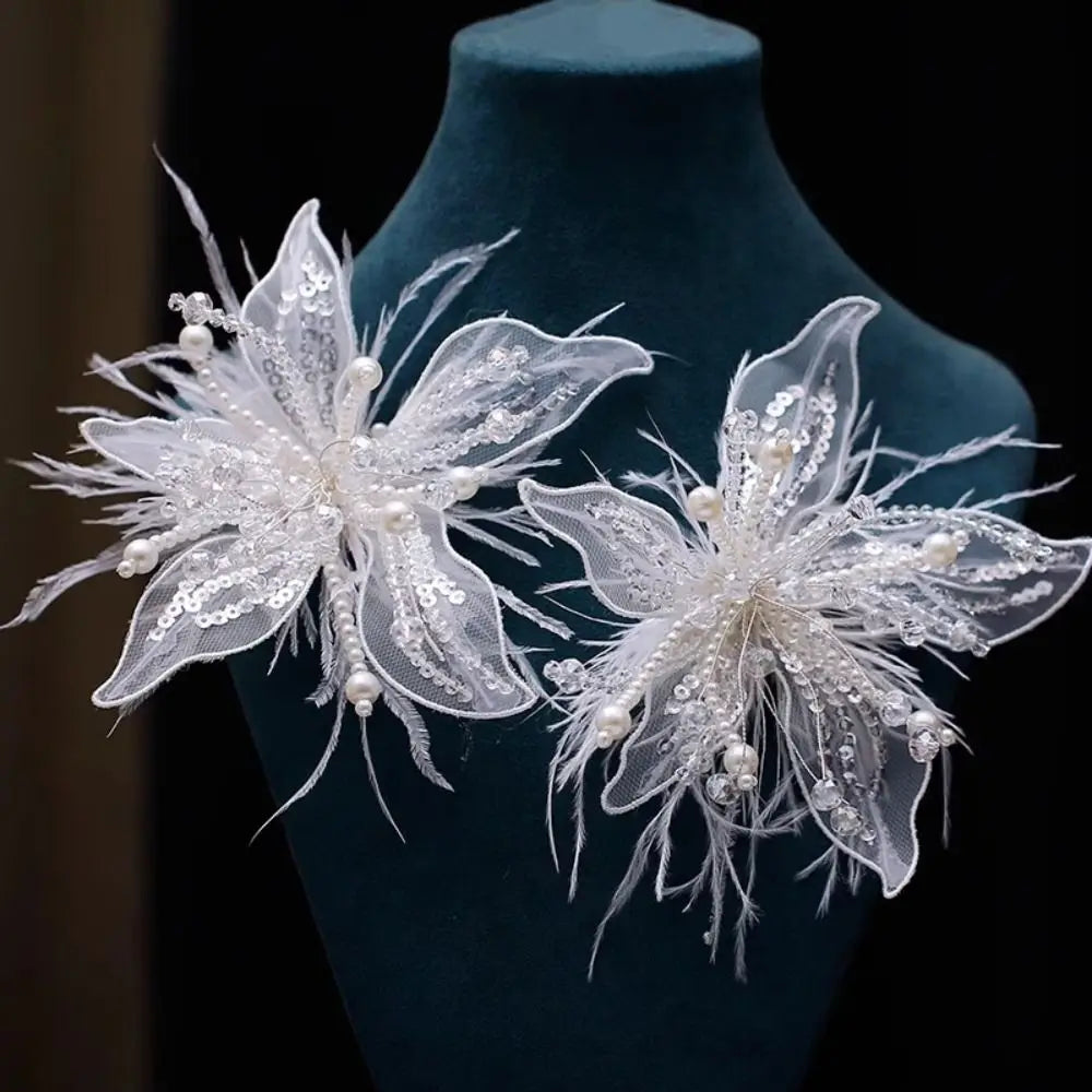 3D Organza Flower Patch – Pearl Crystal Lace Appliqué DIY