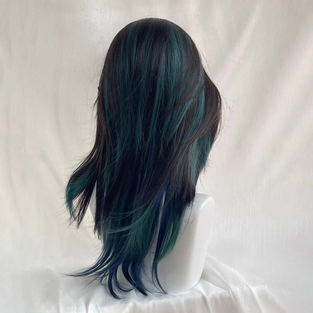 Blue Green Wolf Cut Mullet Wig – Layered Cosplay Wig Women