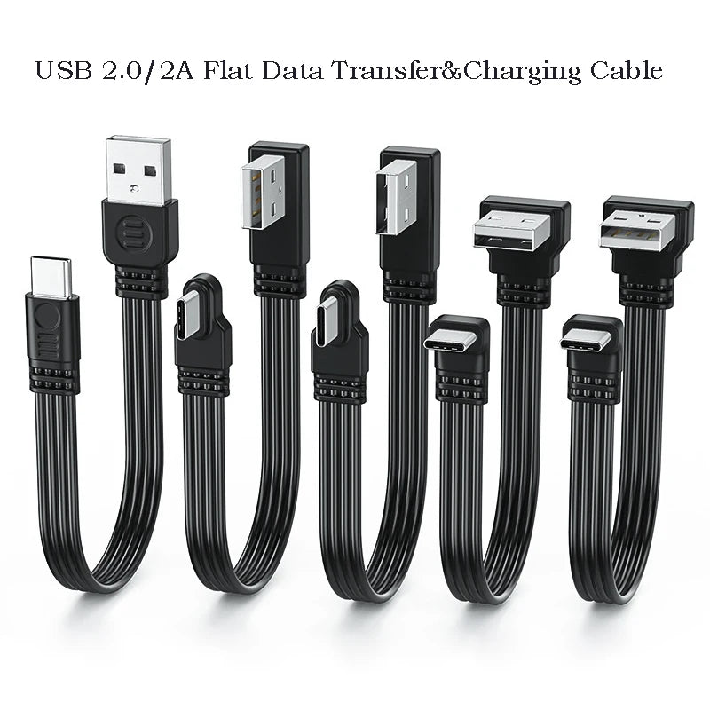 USB 2.0 to USB-C Angled Flat Cable – 2A Charging & Data Sync