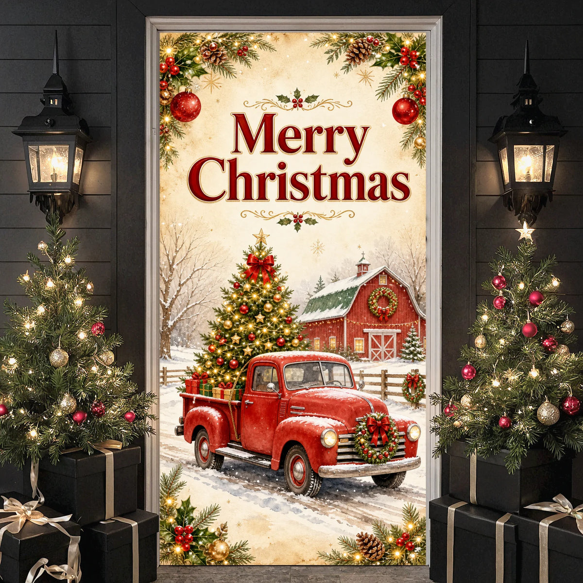 Rustic Christmas Photo Backdrop Party Banner 180×90cm