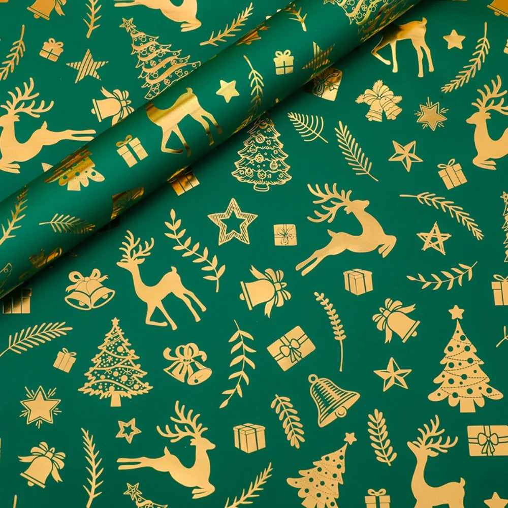 Gold Foil Christmas Wrapping Paper 50x70cm | Snowflake & Tree