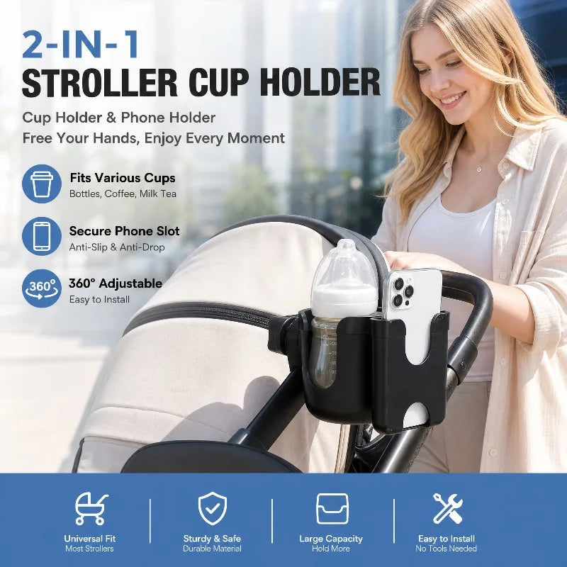 2-in-1 Stroller Cup & Phone Holder | Fits Bike, Walker & More