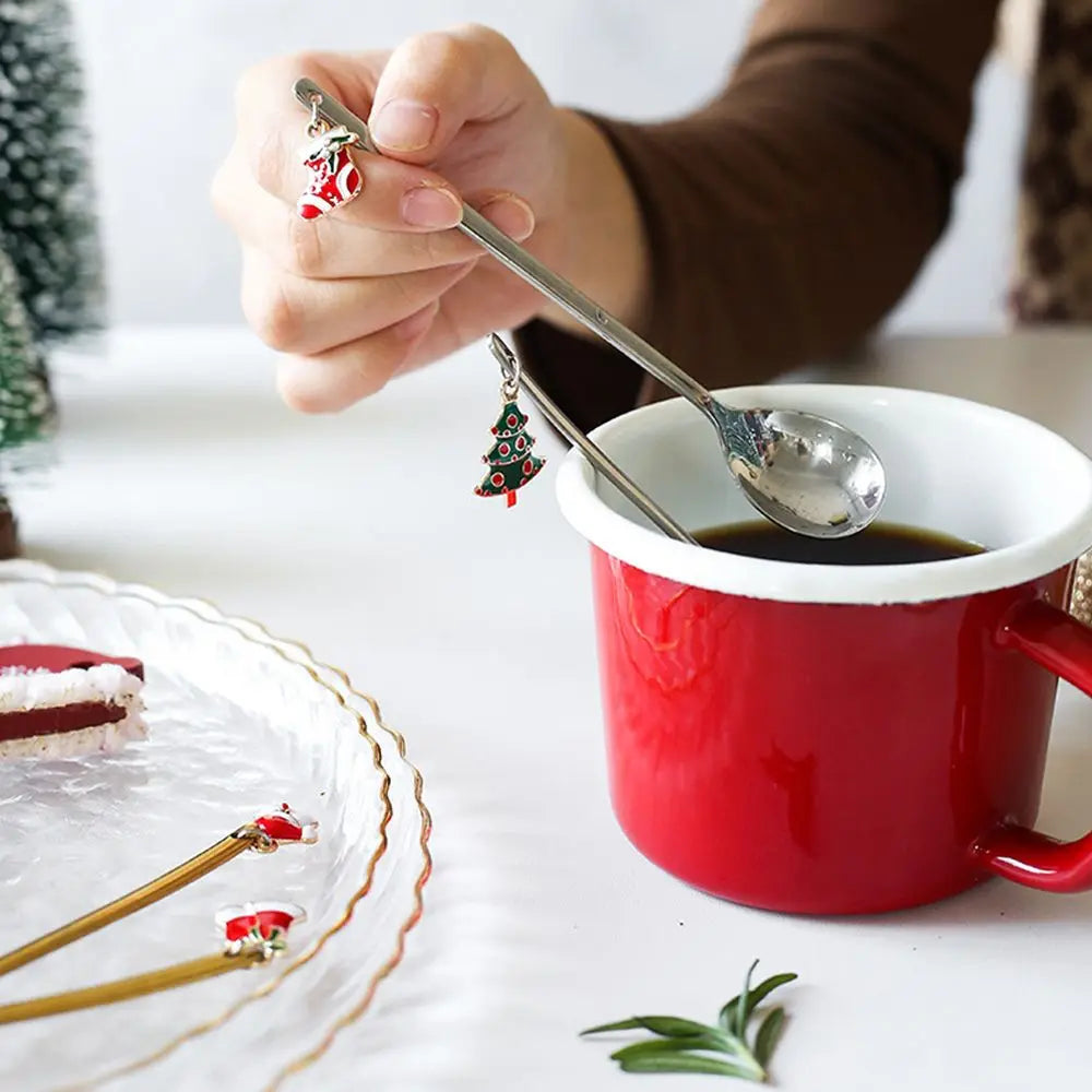 Christmas Coffee Spoon Set – Stainless Steel Holiday Pendants