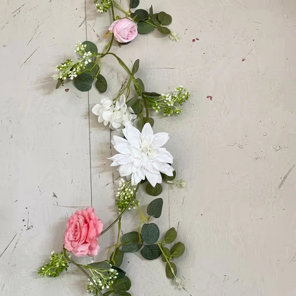 Artificial Mixed Flower Garland 185cm | Rose Peony Vine Decor