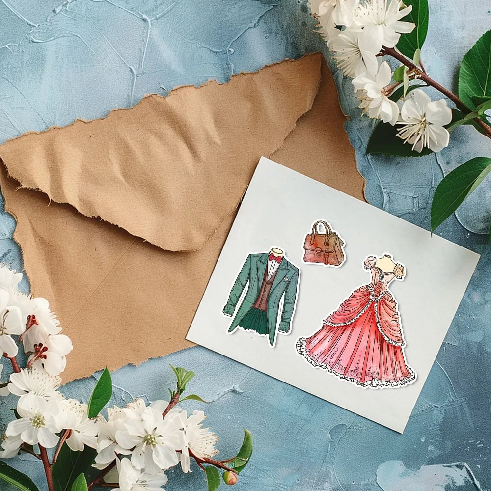 Vintage Clothing Clear Stamps & Cutting Dies Set for DIY Cards