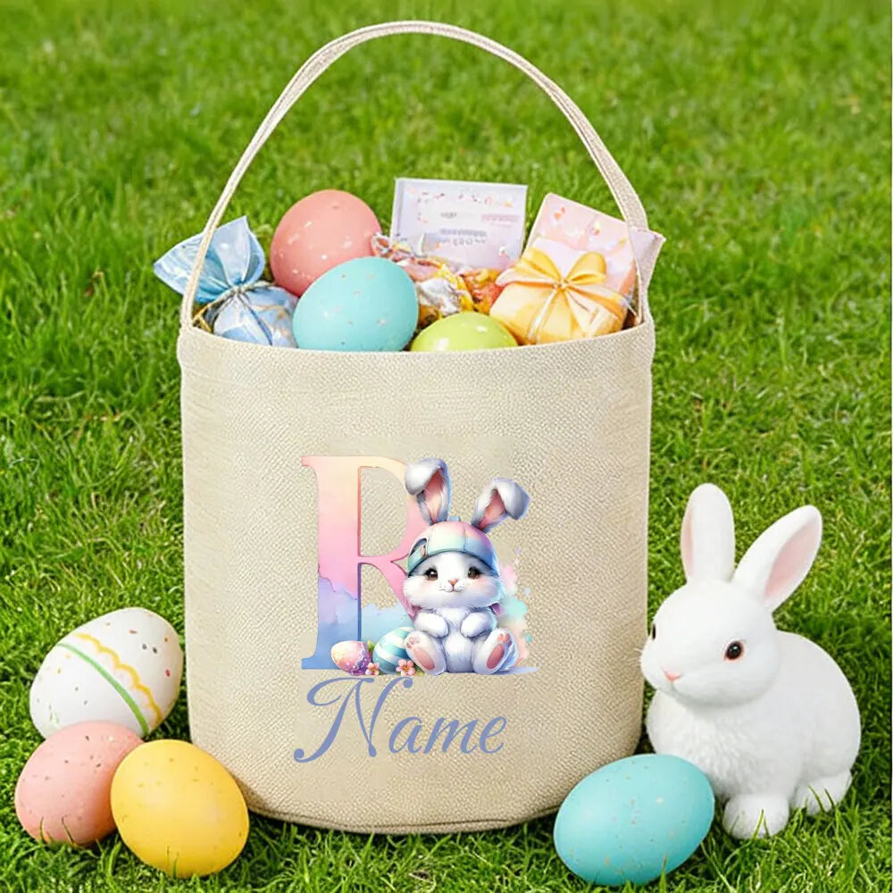 Personalized Bunny Easter Basket for Kids – Custom Name Bag