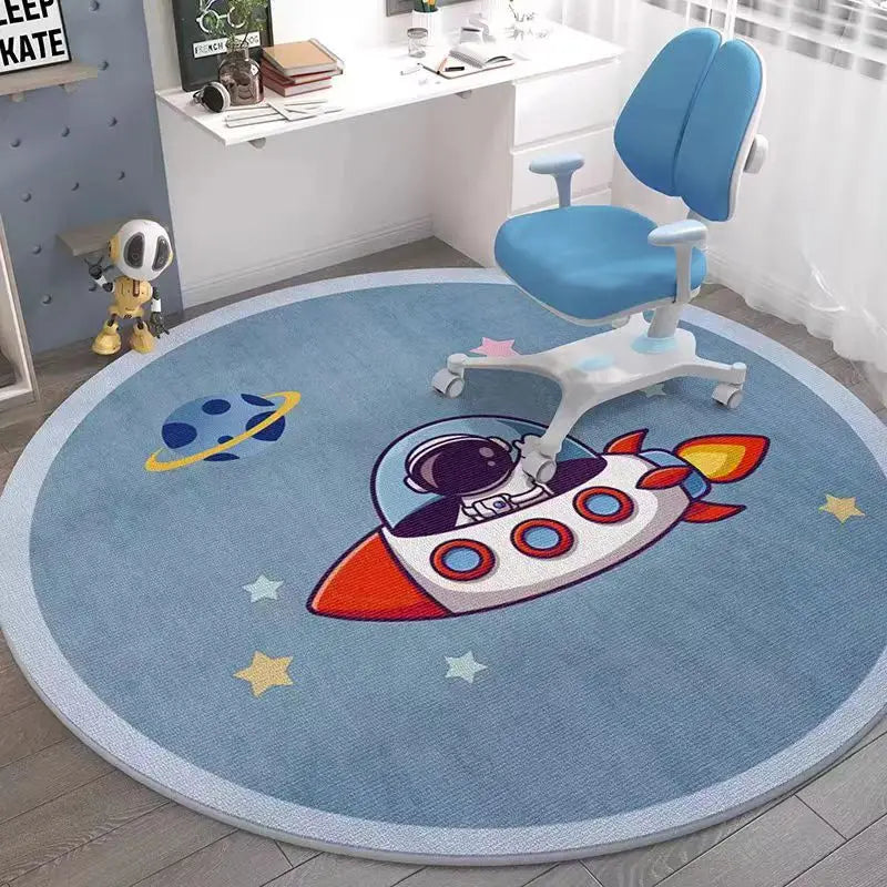 Space Round Rug – Rocket Astronaut Planets Stars Floor Mat