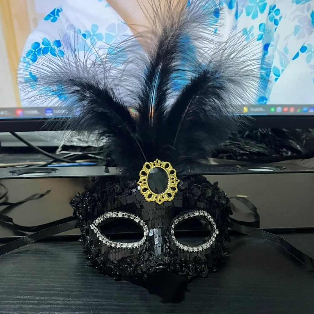 Princess Feather Venetian Masquerade Half Face Mask