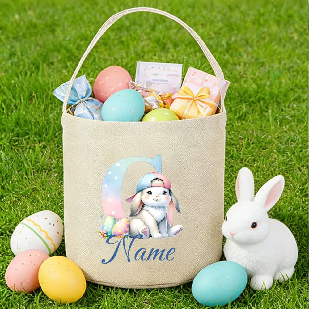 Personalized Bunny Easter Basket for Kids – Custom Name Bag
