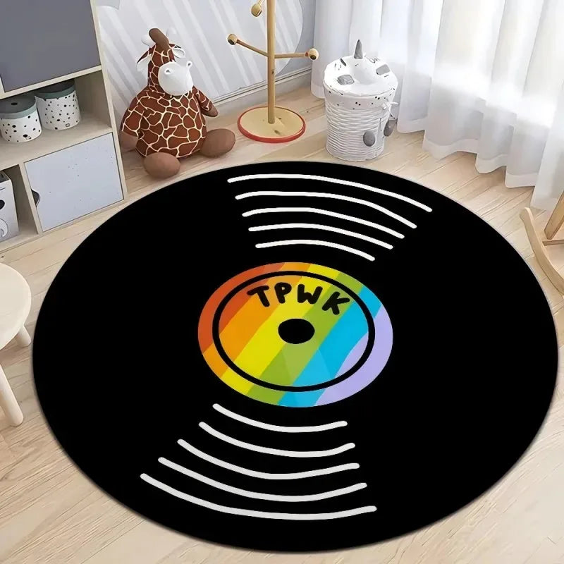 Vinyl Record Round Area Rug – Music Game Room Carpet Mat