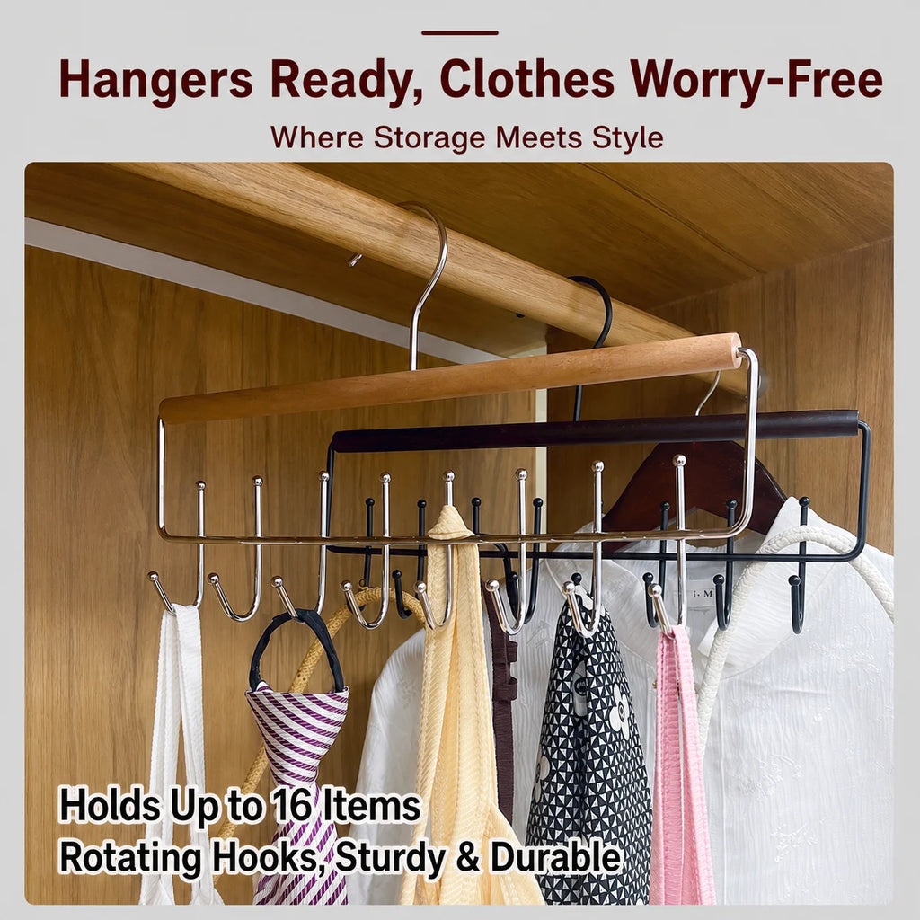 Wooden Metal Closet Hook Hanger – 8 & 16 Hook Organizer