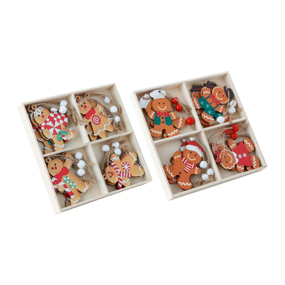 Wooden Gingerbread Man Christmas Ornaments Set of 12
