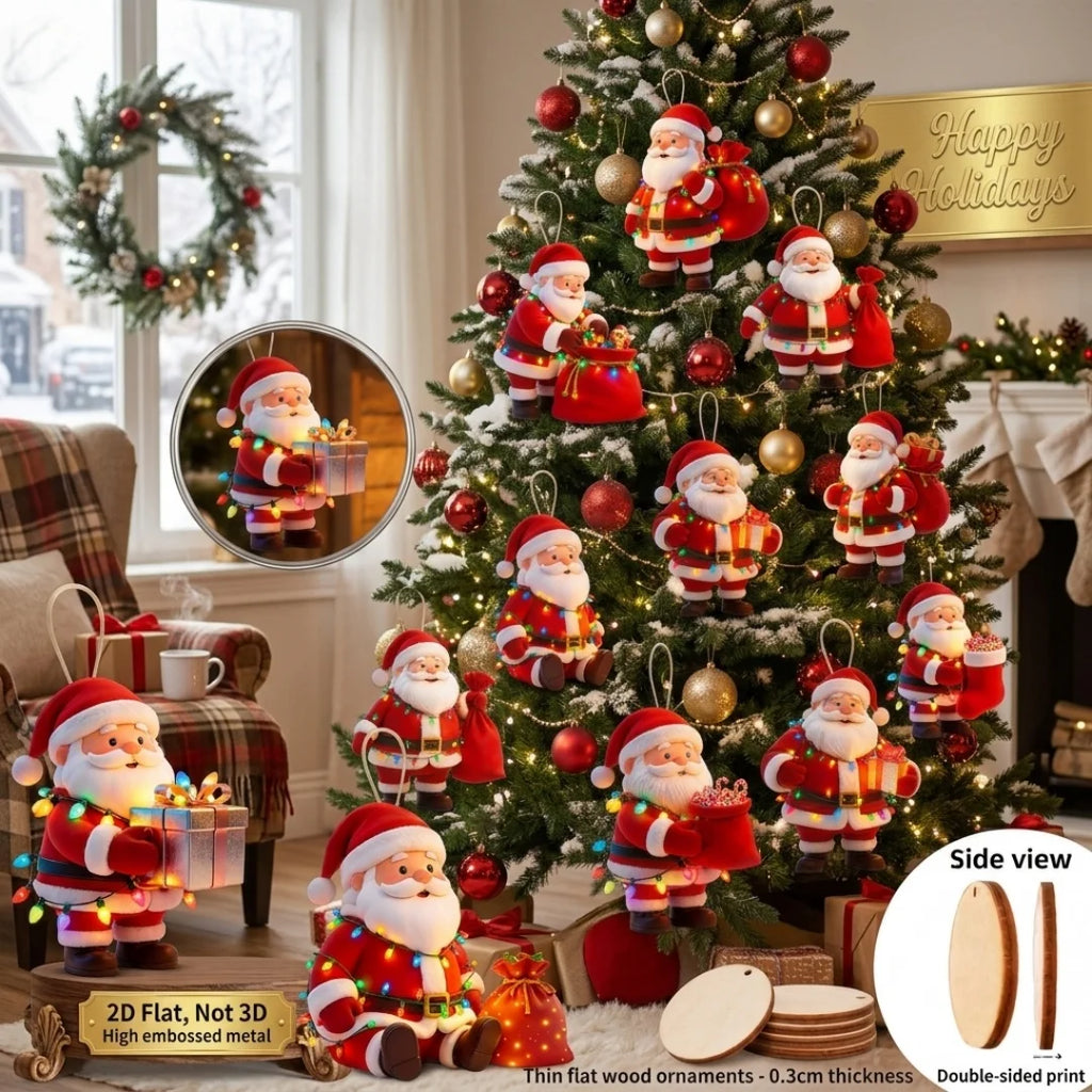 10-Piece Wooden Santa Claus Christmas Hanging Ornaments Set