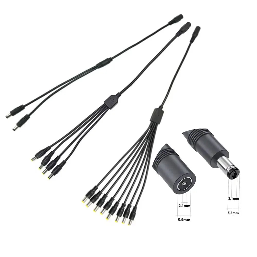 DC Power Splitter 5.5x2.1mm – 1 to 2/4/8 Out Cable Adapter